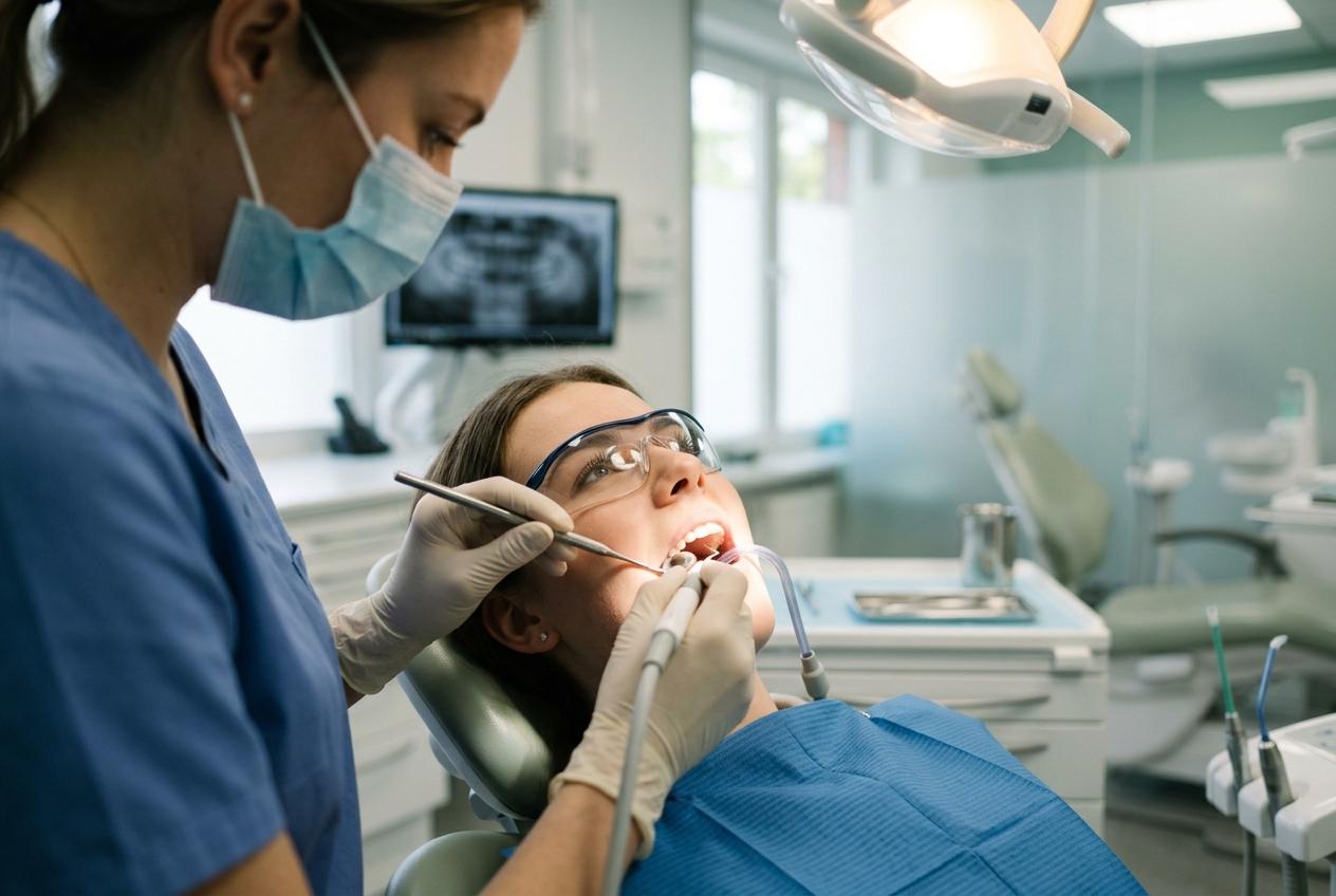 person getting a dental cleaning