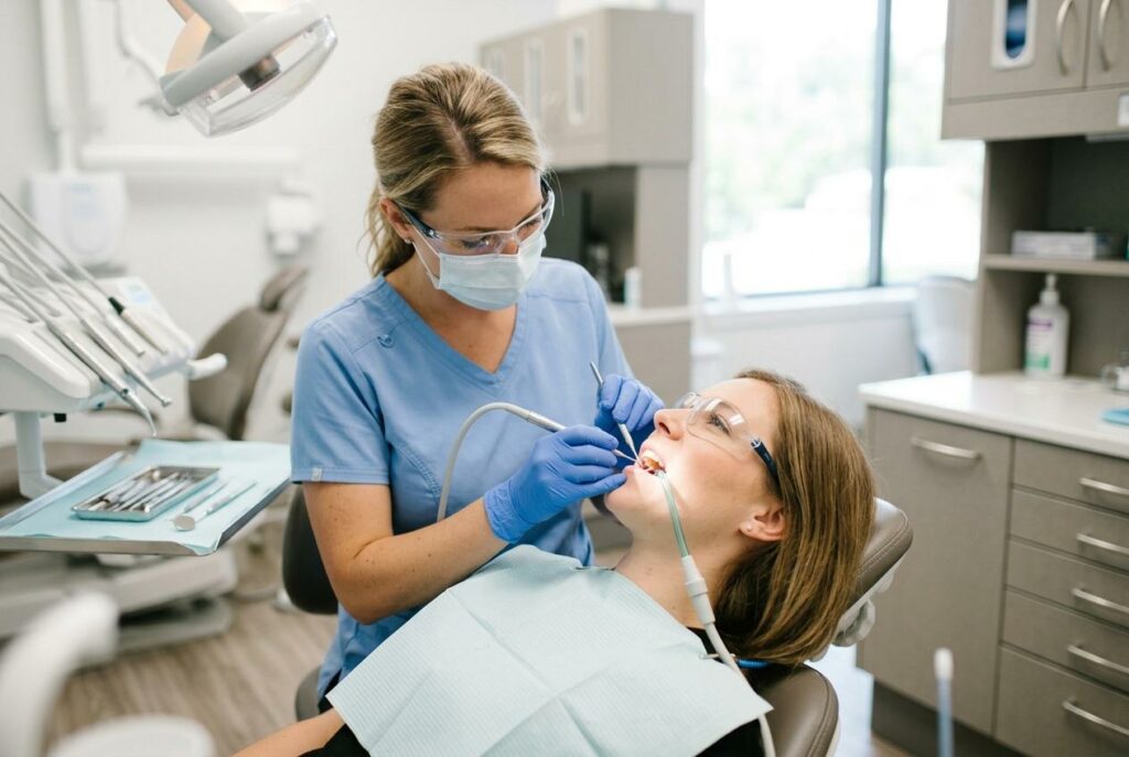 person getting a dental cleaning